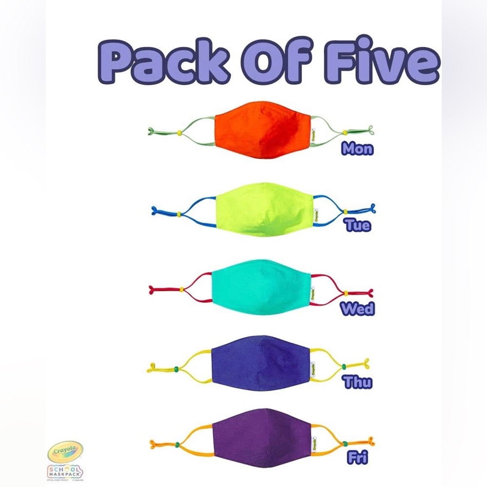 Crayola Kids Mask - 2 packs with 5 Reusable Cloth Masks (Total 10 Masks)